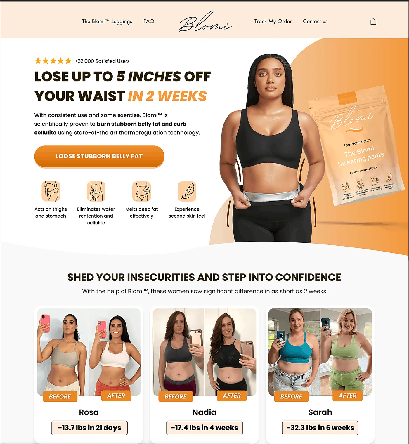 Blomi conversion-focused shapewear landing page