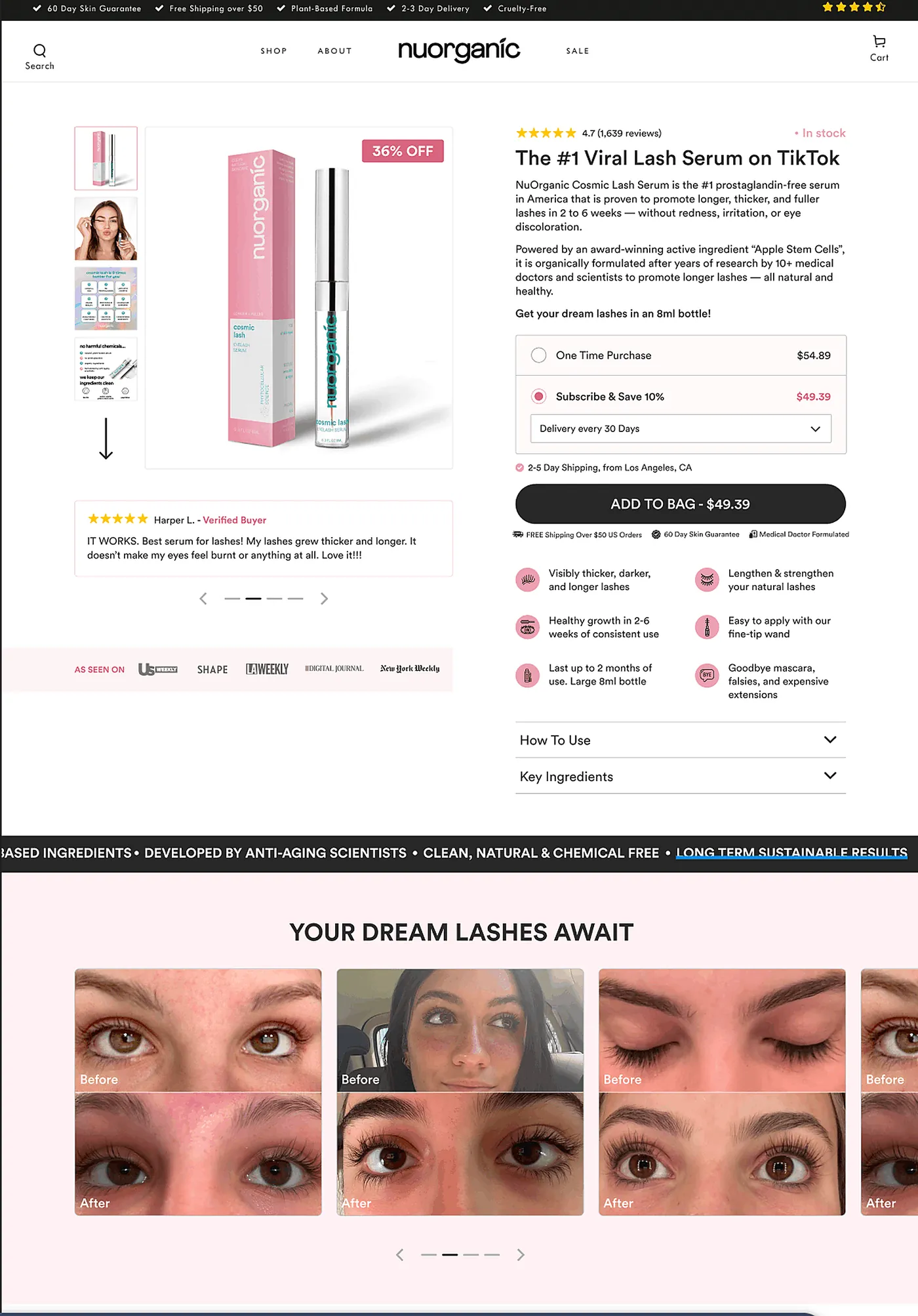 NuOrganic beauty product detail page
